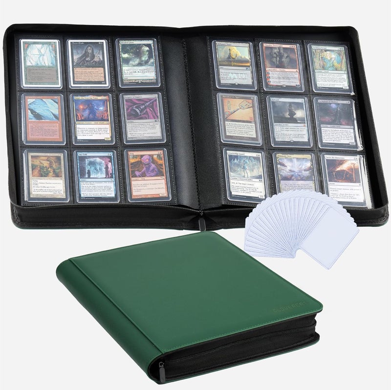 CLOVERCAT 9-Pocket Toploader Binder, Clovecat Premium Card Book， Holds 252 Trading Card with 20 Removable Top-loader Sleeves，PU Card Holder Folders,Card Album for MTG, TCG, Yugioh, Game & Sports Cards(Green) - Image 1